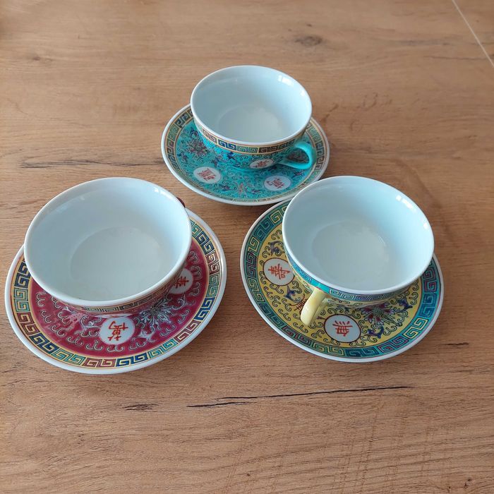 Chińska porcelana filiżanki Vintage "Mun Shou"
