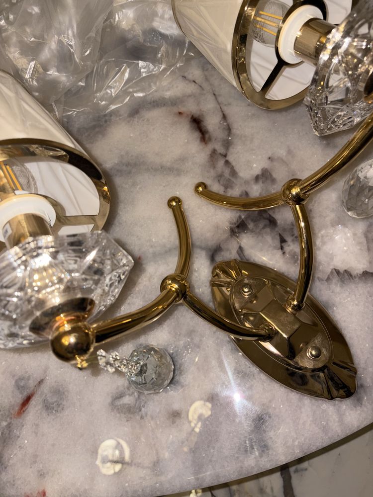 Lumina deco Lampa scienna kinkiet krzystałowy złoty dommini w2