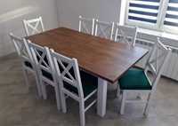 Stol 185/244x95+8 krzesel krzyzowe biale+blat dab lefkas ciemny