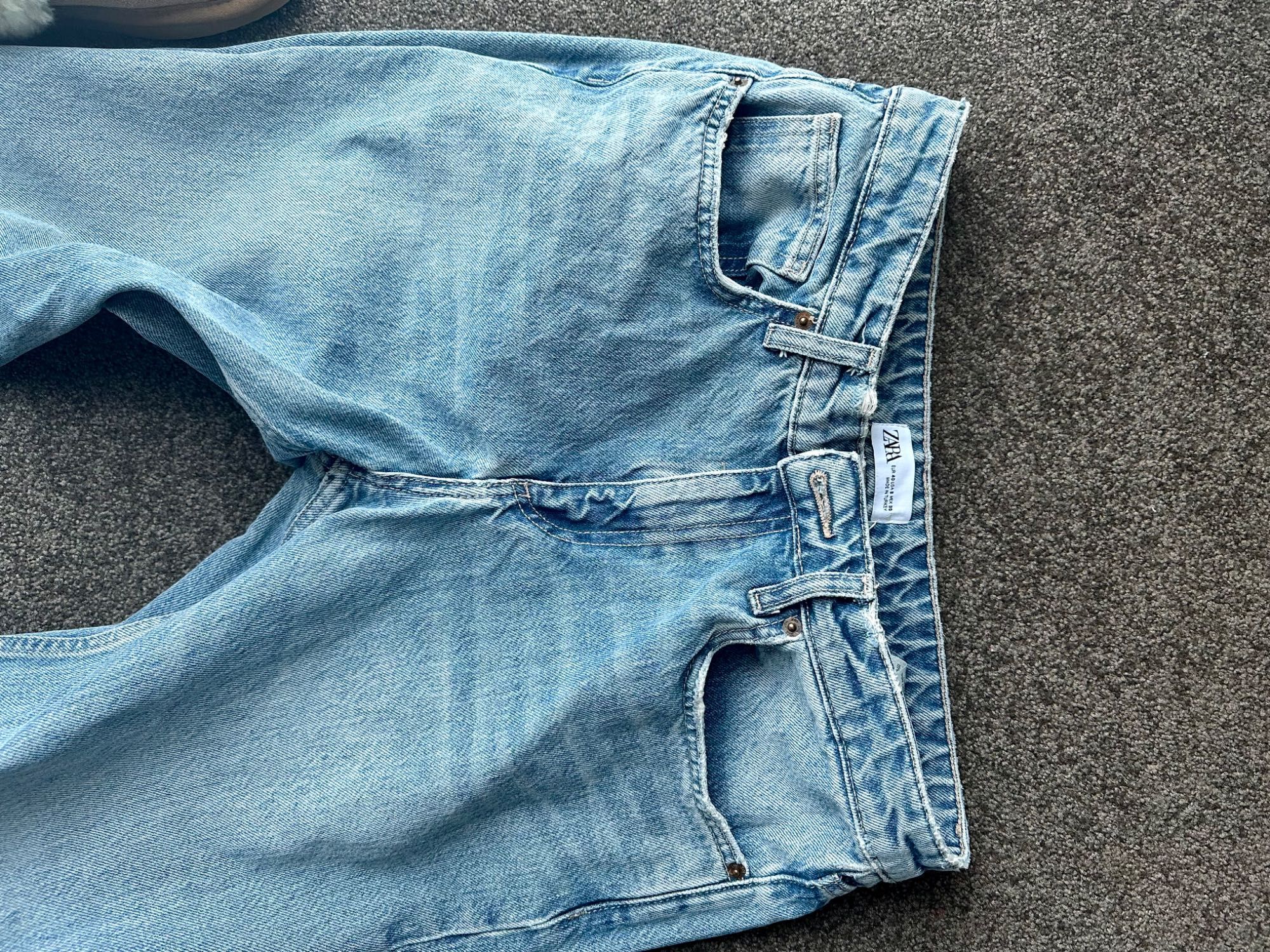 spodnie jeans zara m wysoki stan wiralowe