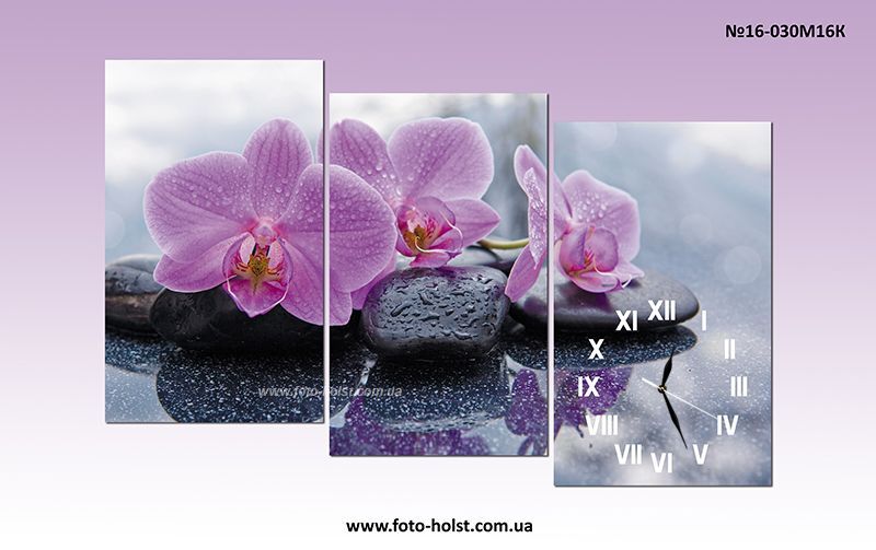 Картина модульная цветы, орхидеи полиптих (с часами, без часов)