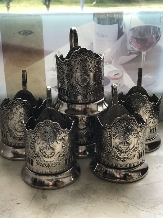 Набор подстаканник космос+ тонкостенный  стакан  + ложка. Мельхиор.