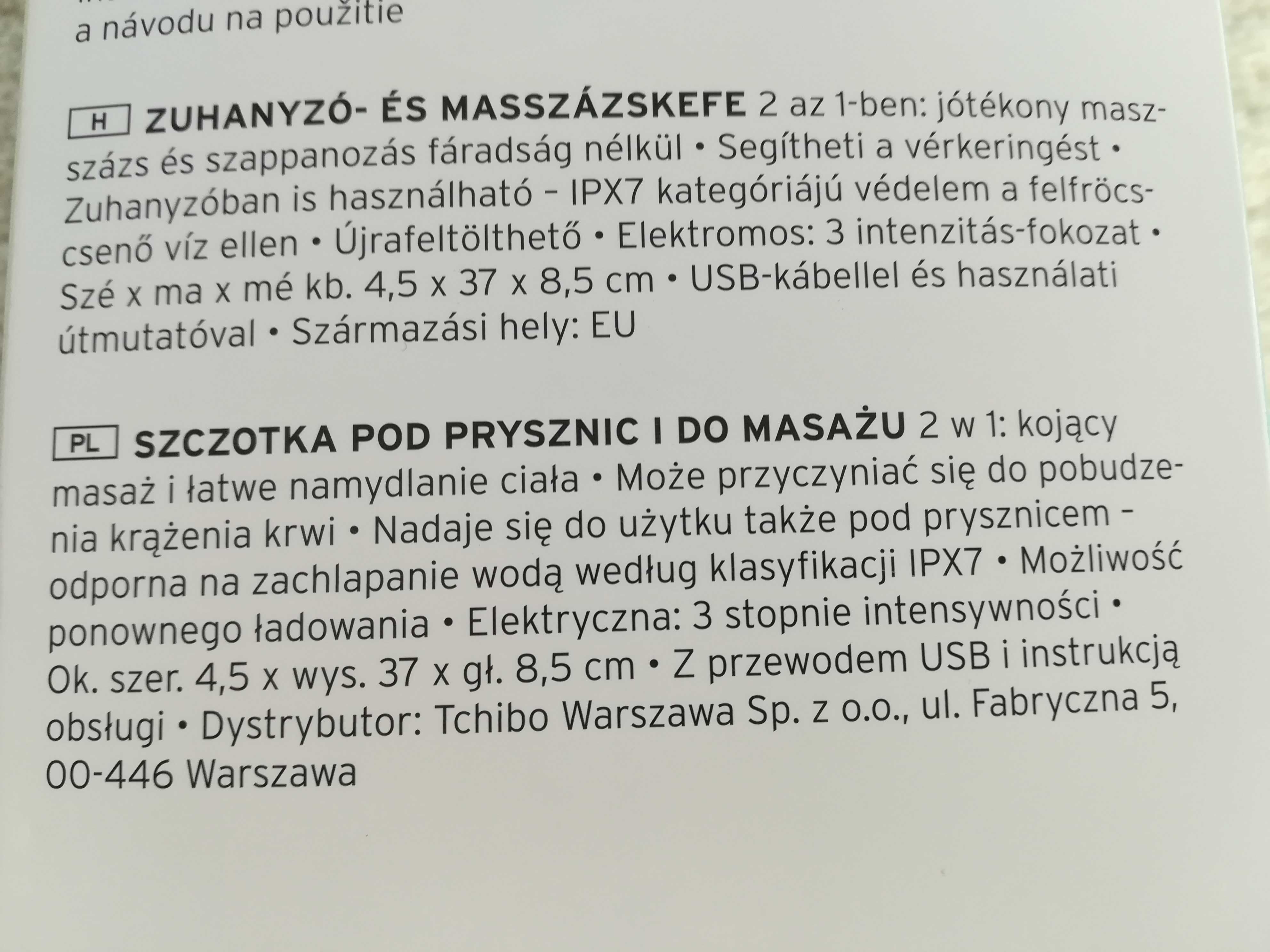 Szczotka do masażu pleców/ciała pod prysznic 2 w 1, nowa