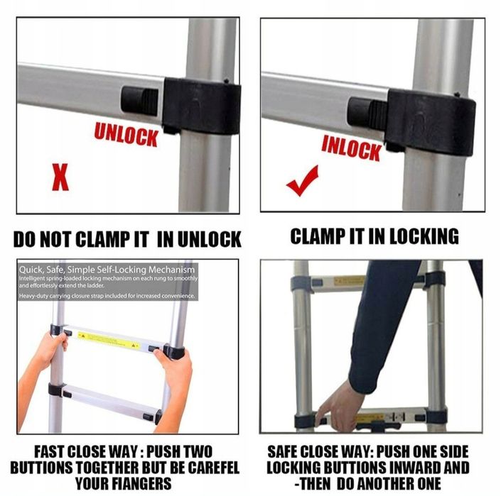 Телескопічна, алюмінієва складна драбина 3,8 м