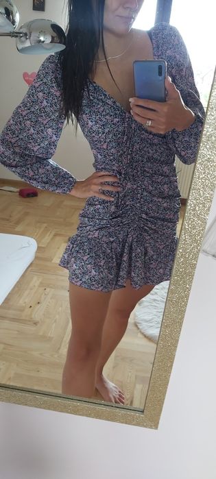 Sukienka kwiaty la perla wiazana letnia krótka mini ze sciągaczem