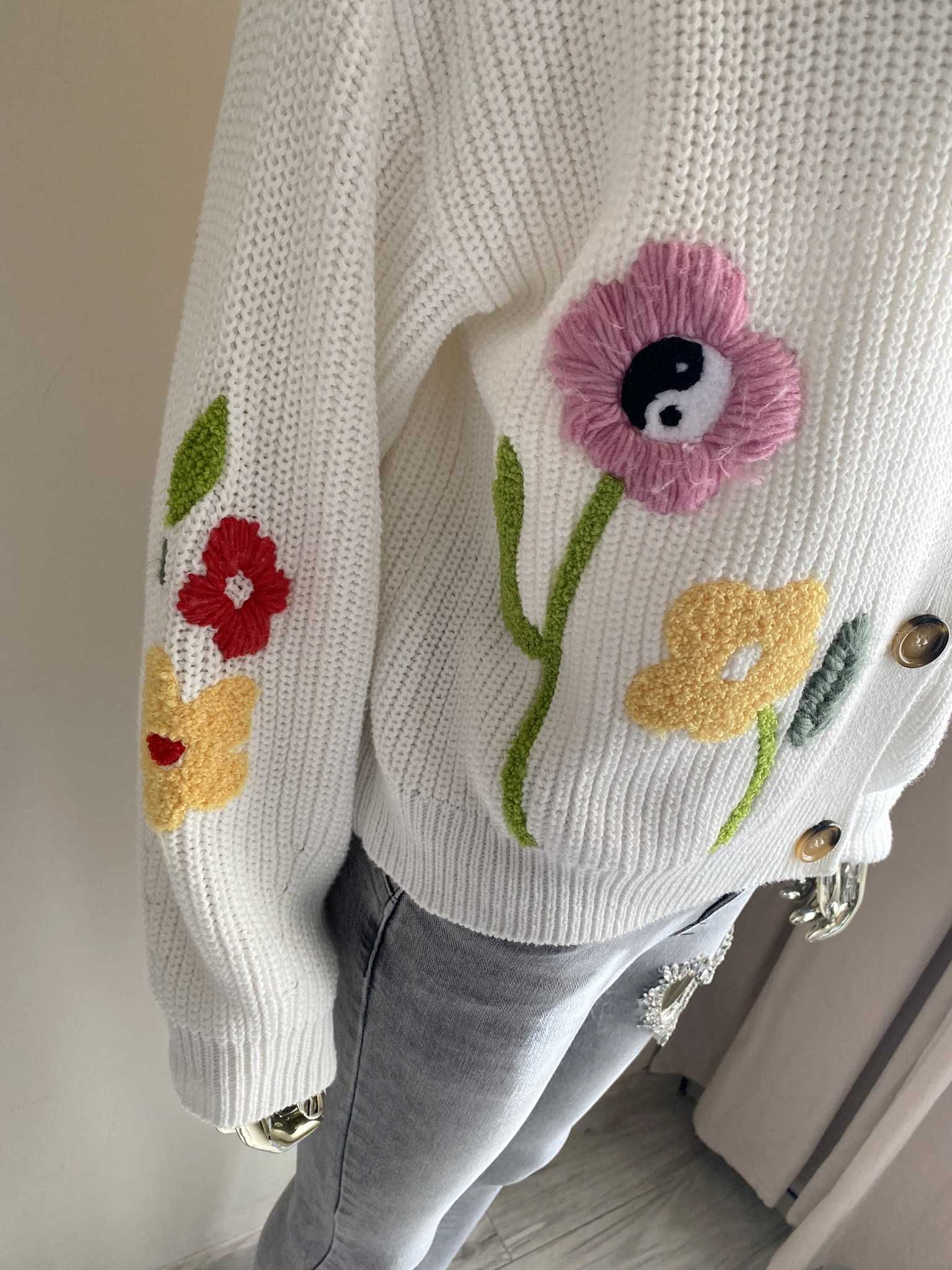 Kardigan kwiaty ala 3d sweterek j nowy flowers S-L