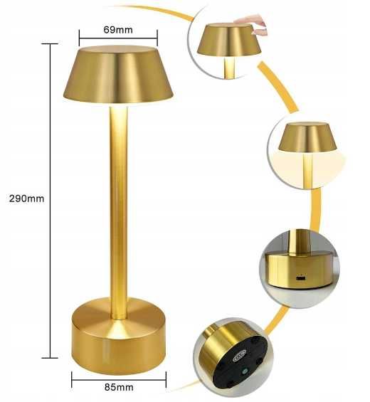 Nowoczesna lampka lampa biurkowa stołowa nocna złota LED