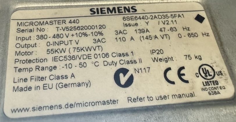Перетворювач частоти 55 кВт Siemens Micromaster 440