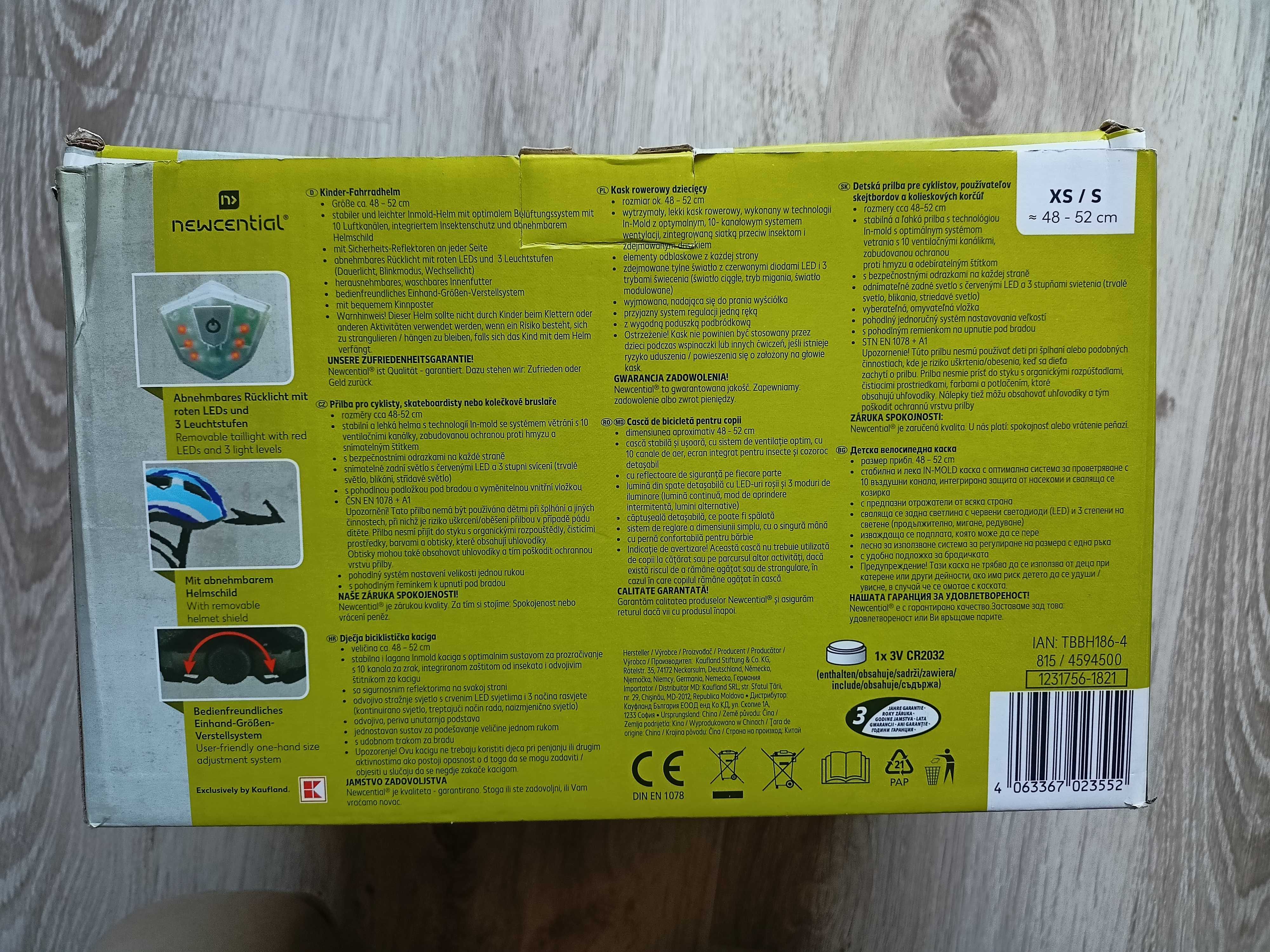 Kask rowerowy dziecięcy z lampką newcential 48-52 cm