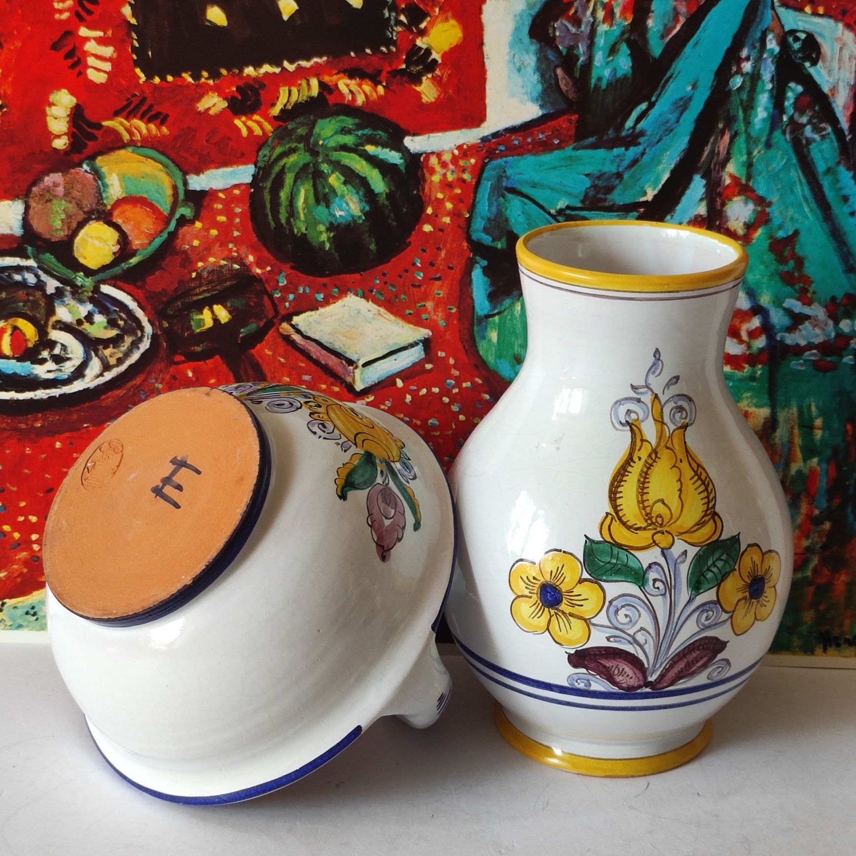 Piękna stara ceramika komplet zestaw koszyk wazon/ dzbanek  kolekcje
