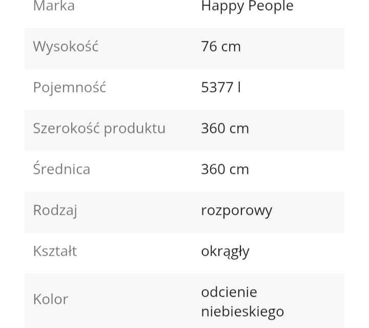 Odsprzedam basen rozporowy 360x76, 5377l nowy