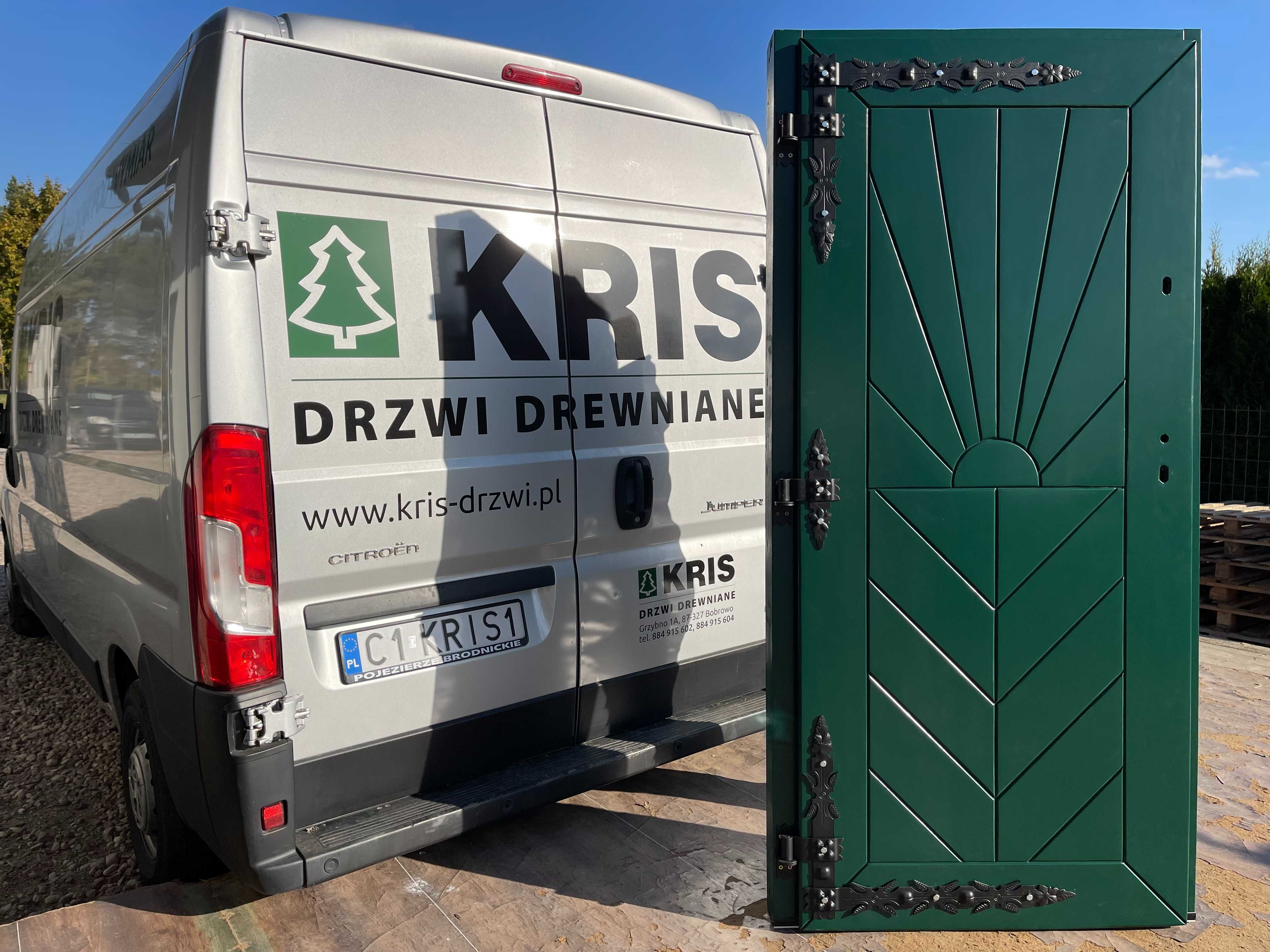Drzwi drewniane zewnętrzne OD RĘKI zielone Góralskie ral 6005