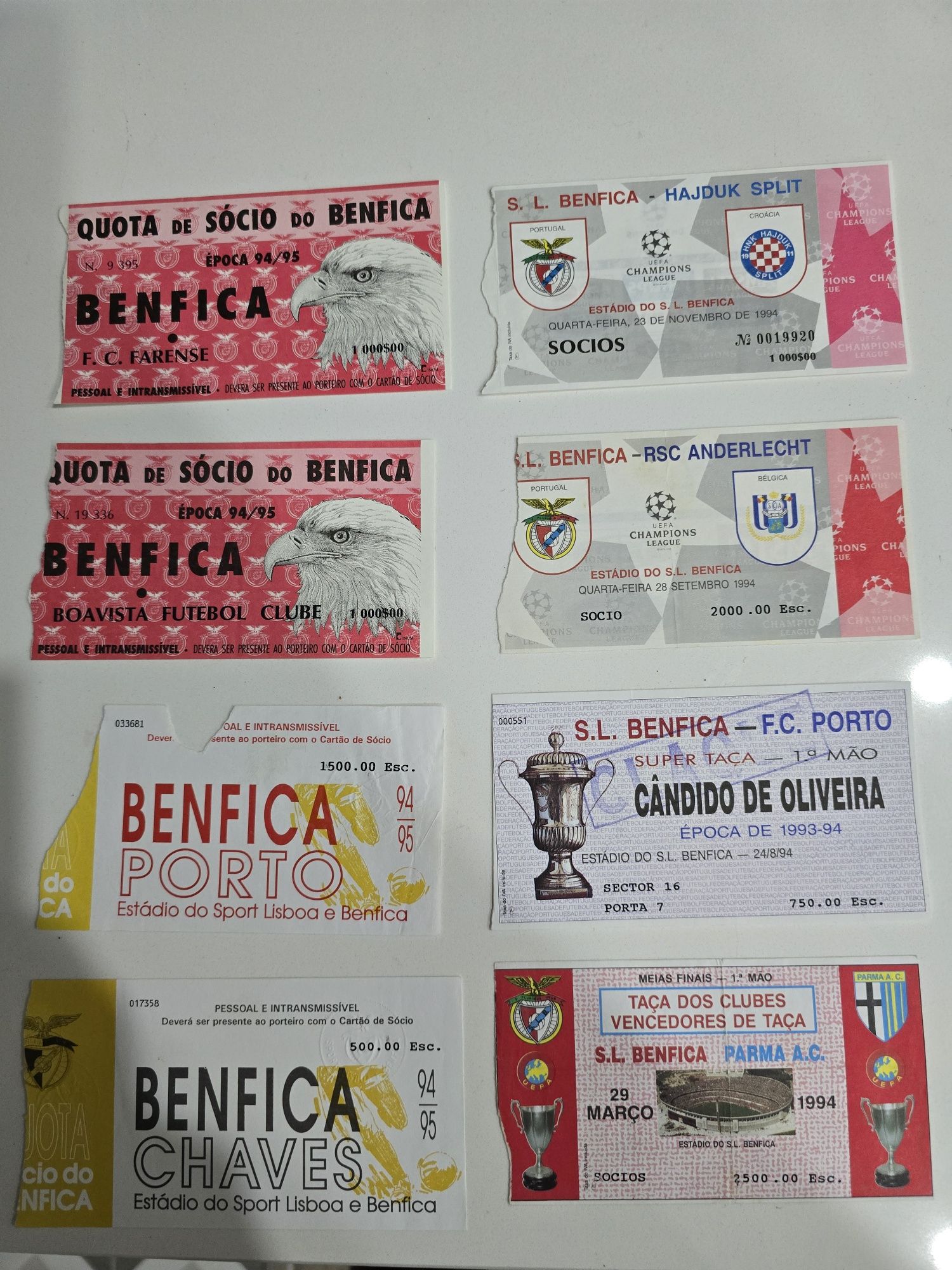 Bilhetes usados Benfica para colecionadores