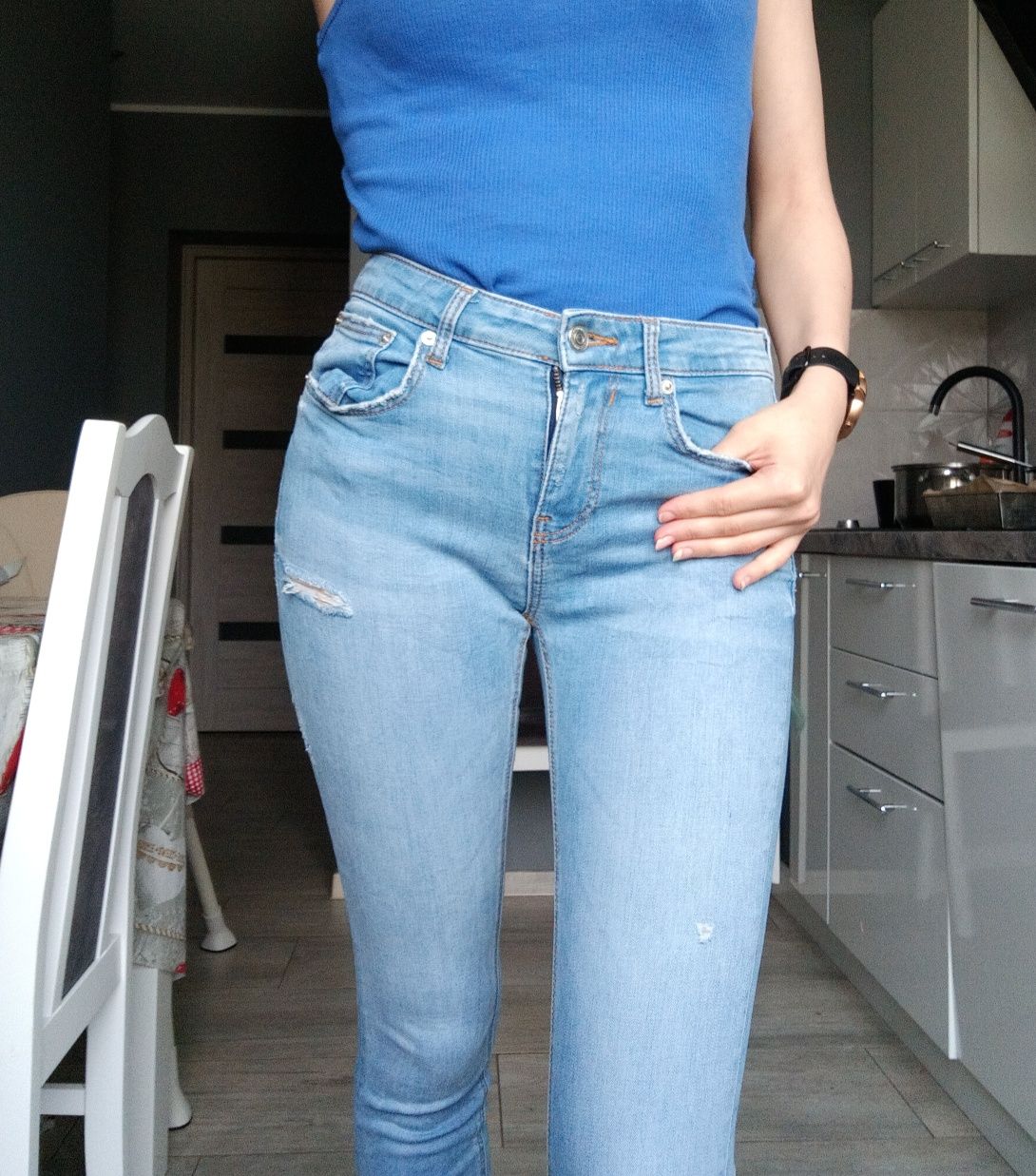 Spodnie jeansy skinny rurki Zara niebieskie modne bawełna