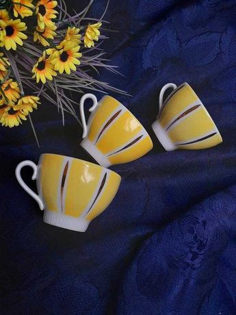 Арт-деко! Сумской фарфоровый СССР чашки чайные желтые винтаж набор