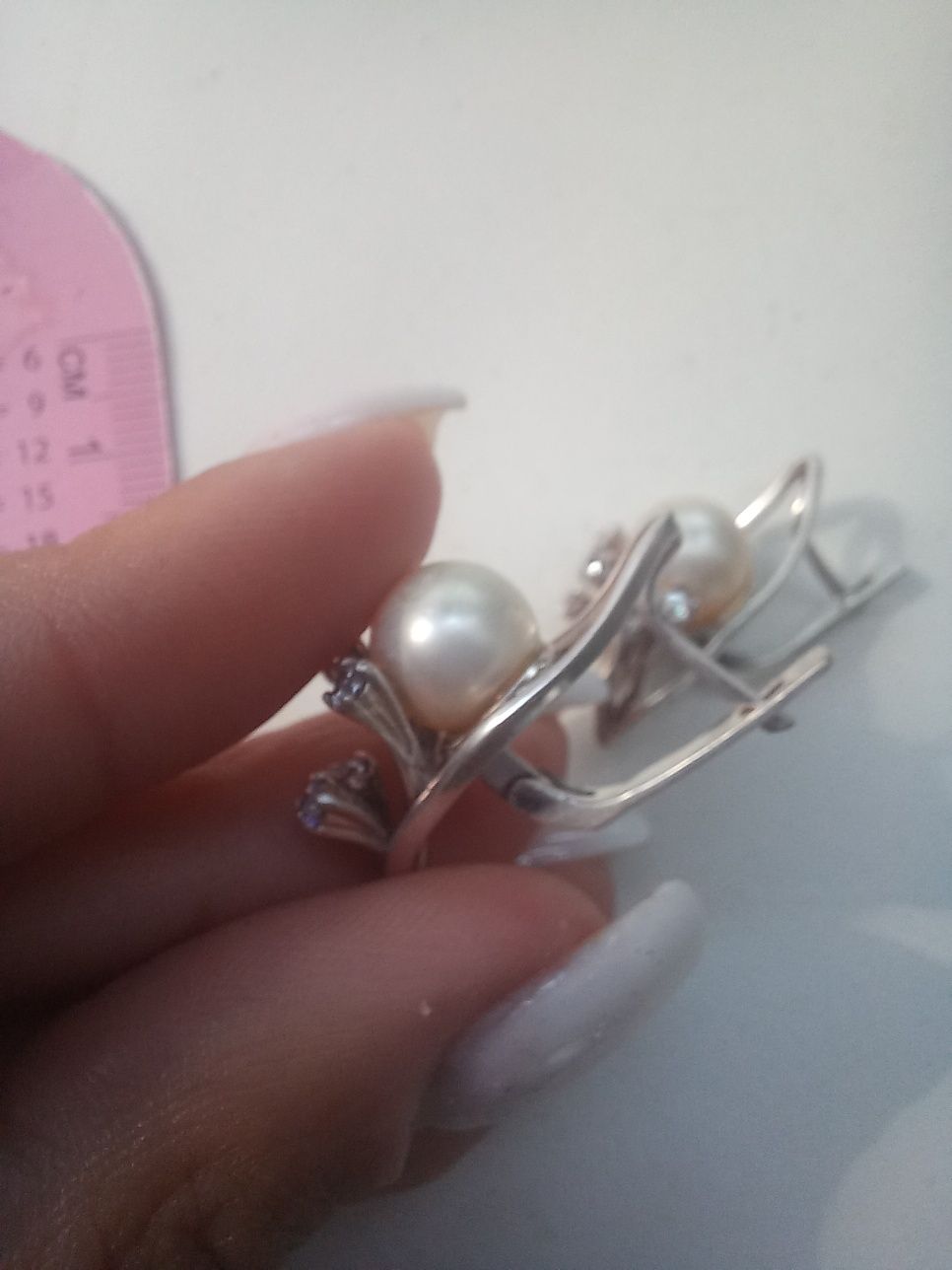 Сережки срібло великі з перлами