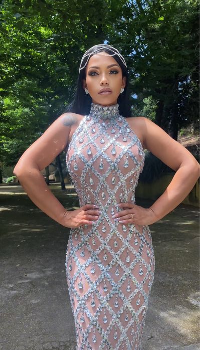 Vestido Longo de Festa com Pedrarias