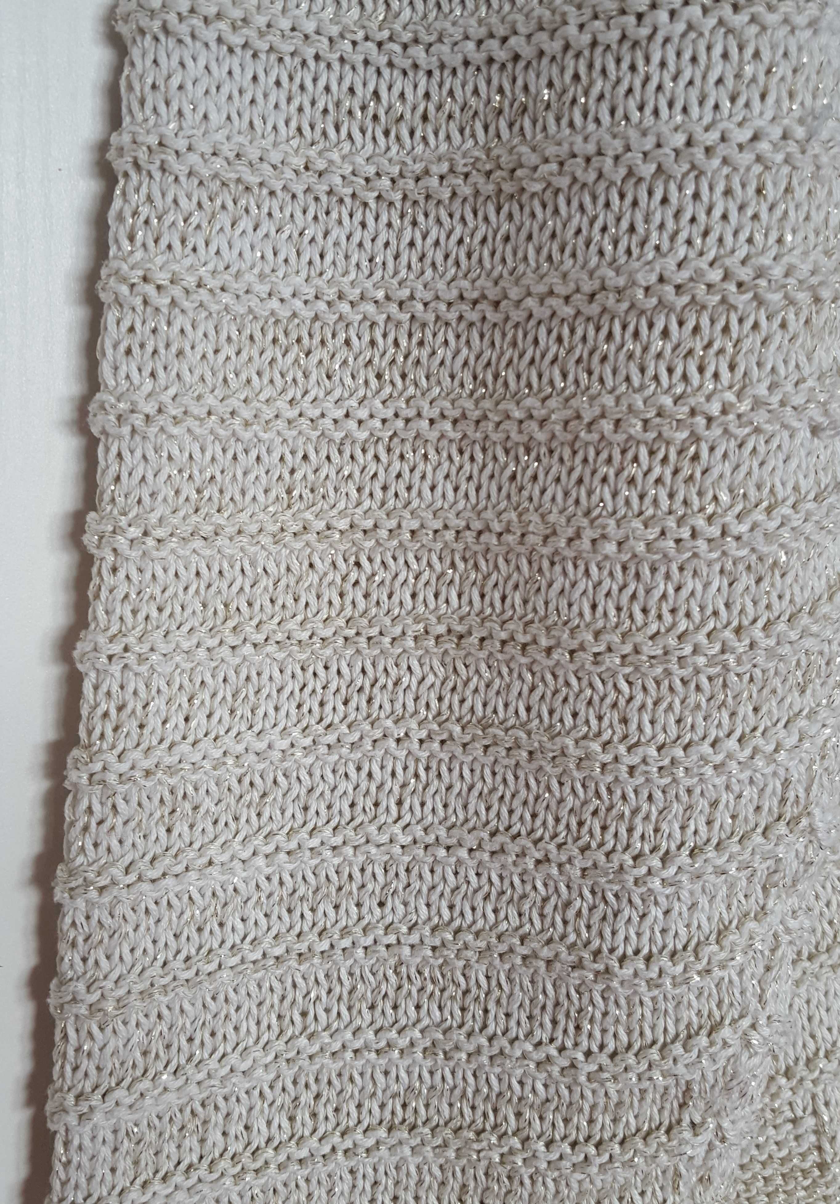 Sweter Yessica C&A beżowy złota nitka L 40 warkocz wzór