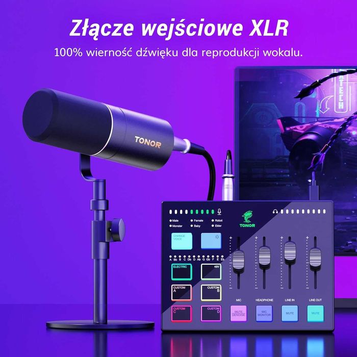 Mikrofon Dynamiczny Xlr Mikser Interfejs Audio Tonor Rgb Streaming