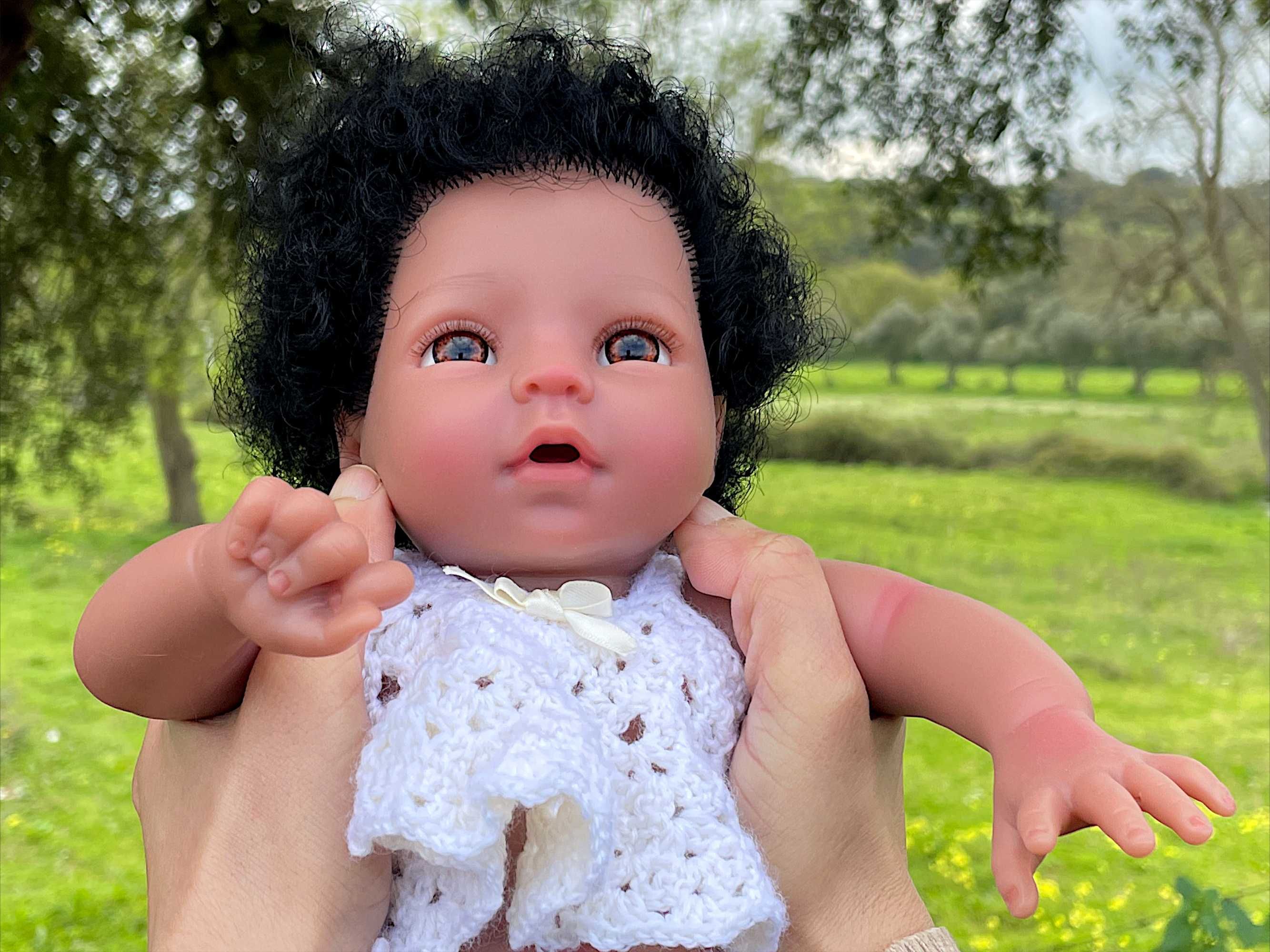 Bebé Reborn Menina Corpo Inteiro Silicone Sólido, 34cm, Pele Escura