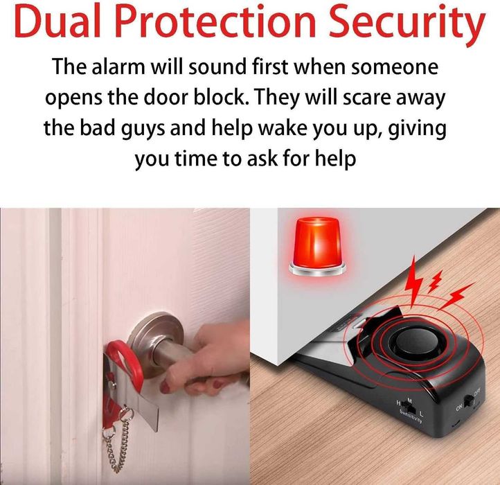 Qeeyon Stoper do drzwi alarm i przenośny zamek do drzwi klin alarmowy
