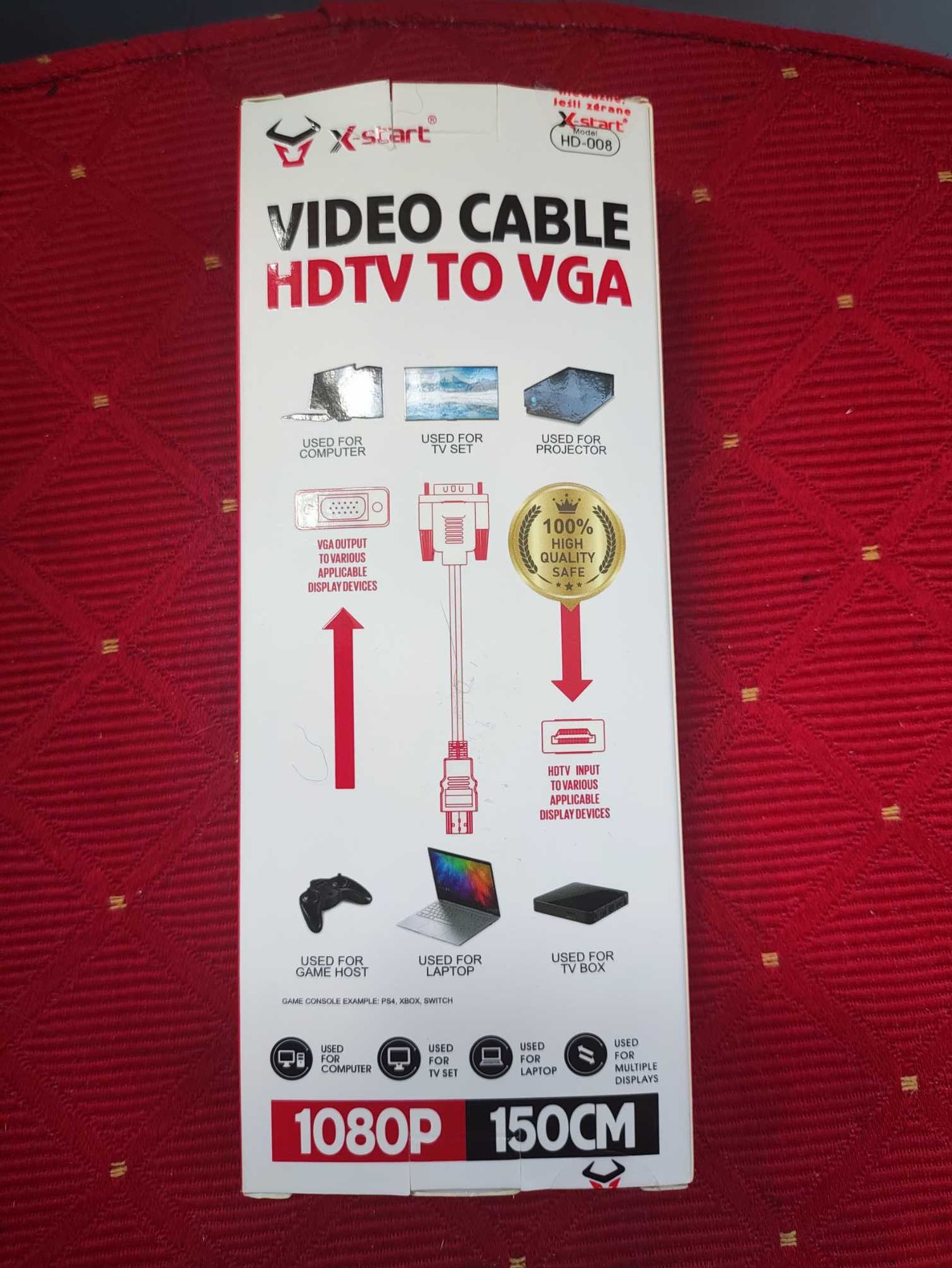 Kabel HDMI 1080P VGA Przewód do Komputera PC Laptopa Monitora video