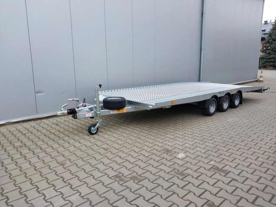 WNP SUSKI L35S55/3 tył skos, koła 195/55R10C, niski próg załadunkowy, do przewozu pojazdów  Przyczepa ciężarowa 3-osiowa, spawana