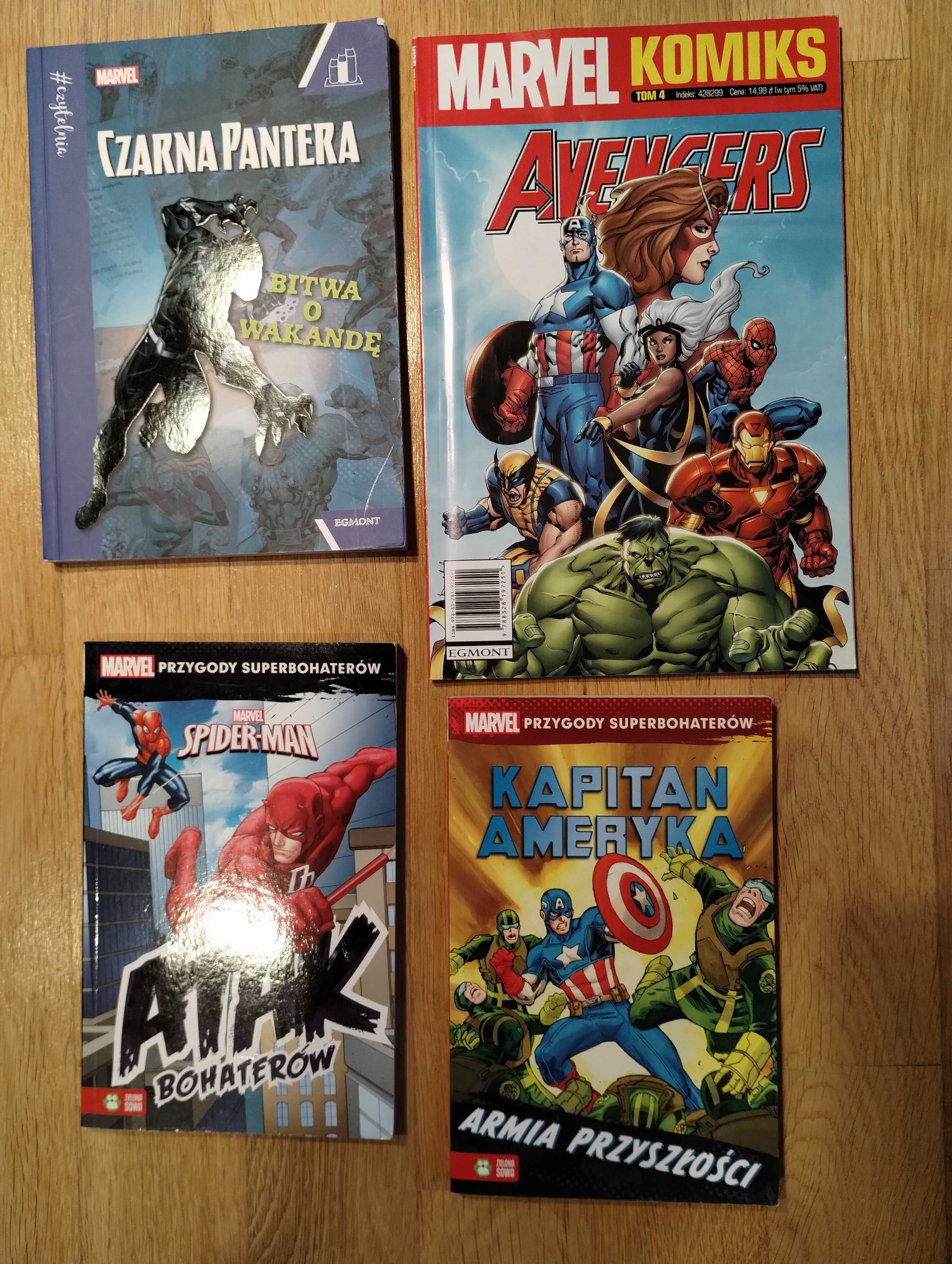 4 książki MARVEL - Czarna Pantera Avengers, Spiderman