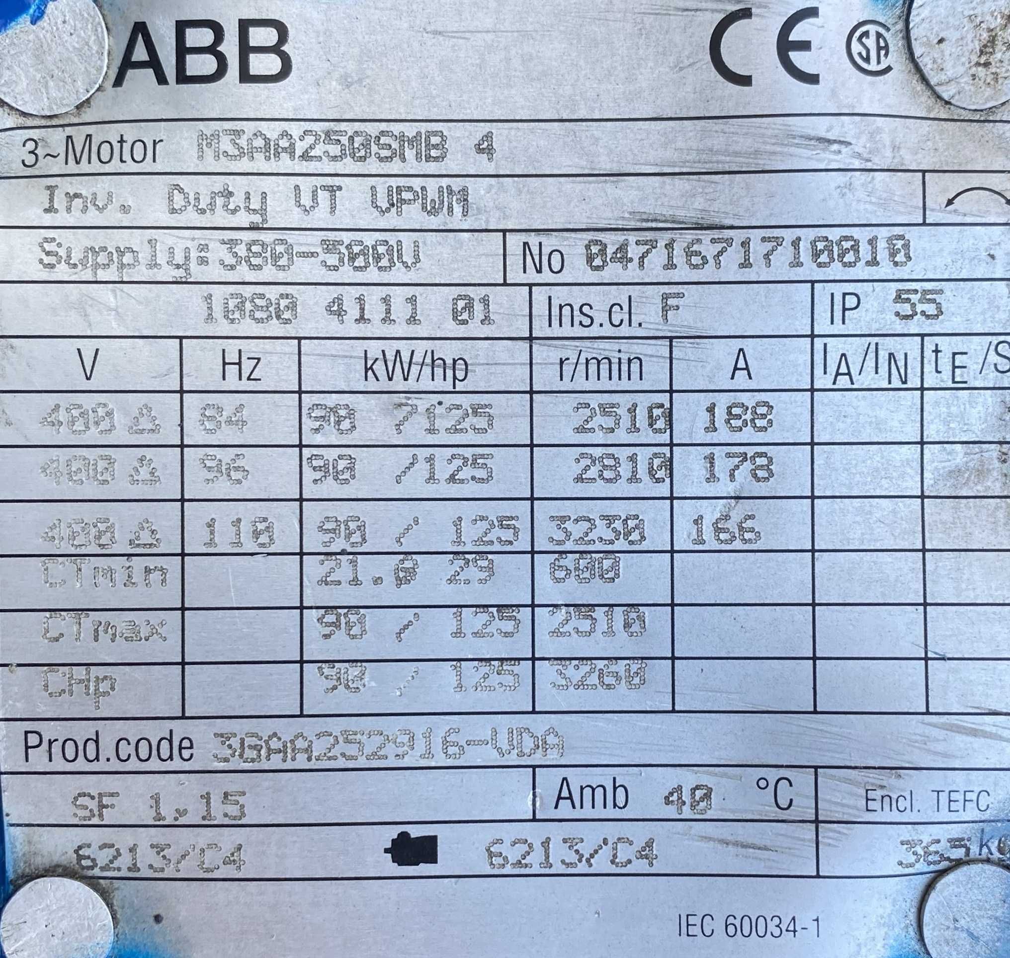 silnik elektryczny 90kW 2510obr. 3fazowy ABB