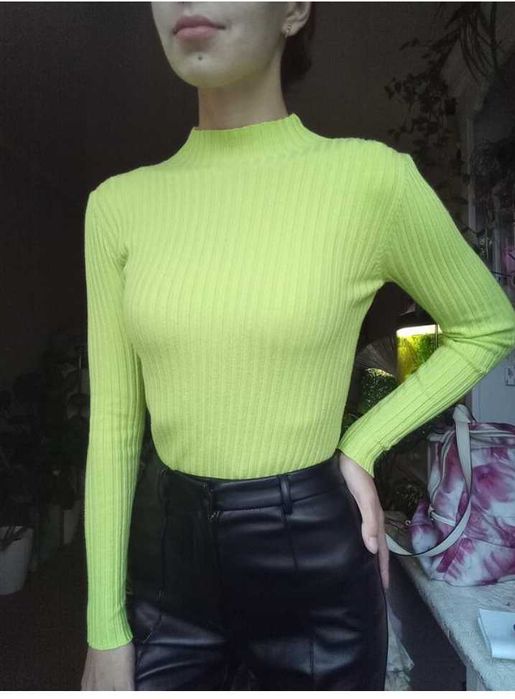 Трикотажный лонгслив под горло, женский гольф, лонгслів у рубчик кофта