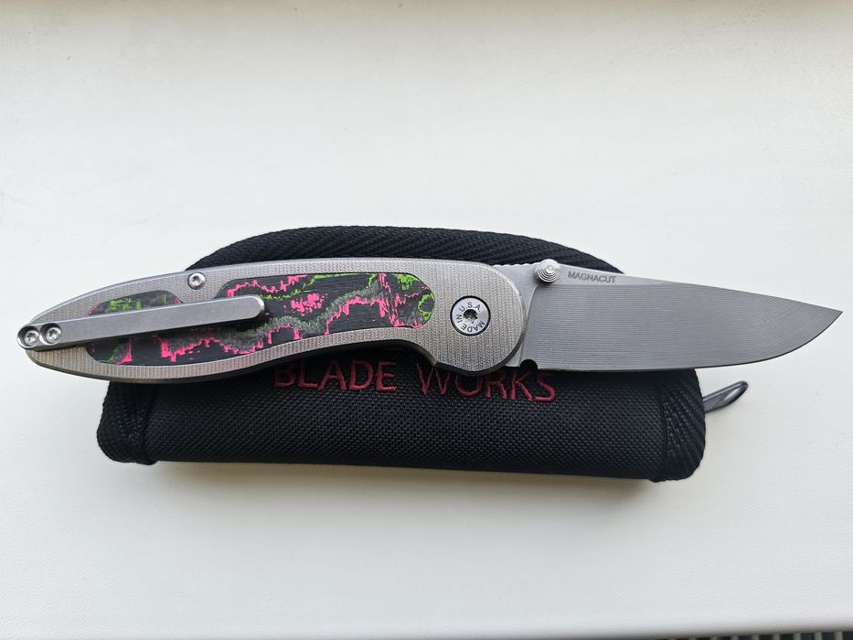 ABW Model 1 Button Lock Titanium with Watermelon Camo Carbon Inlay