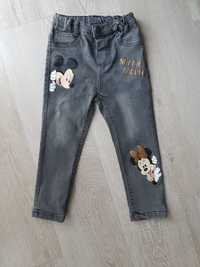 Spodnie jeansy szare czarne Minnie Mickey Disney Baby 98