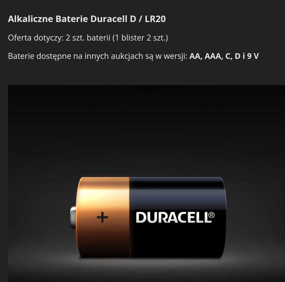 Baterie R 20 Duracell 2 sztuki. Alkaliczne mocne.