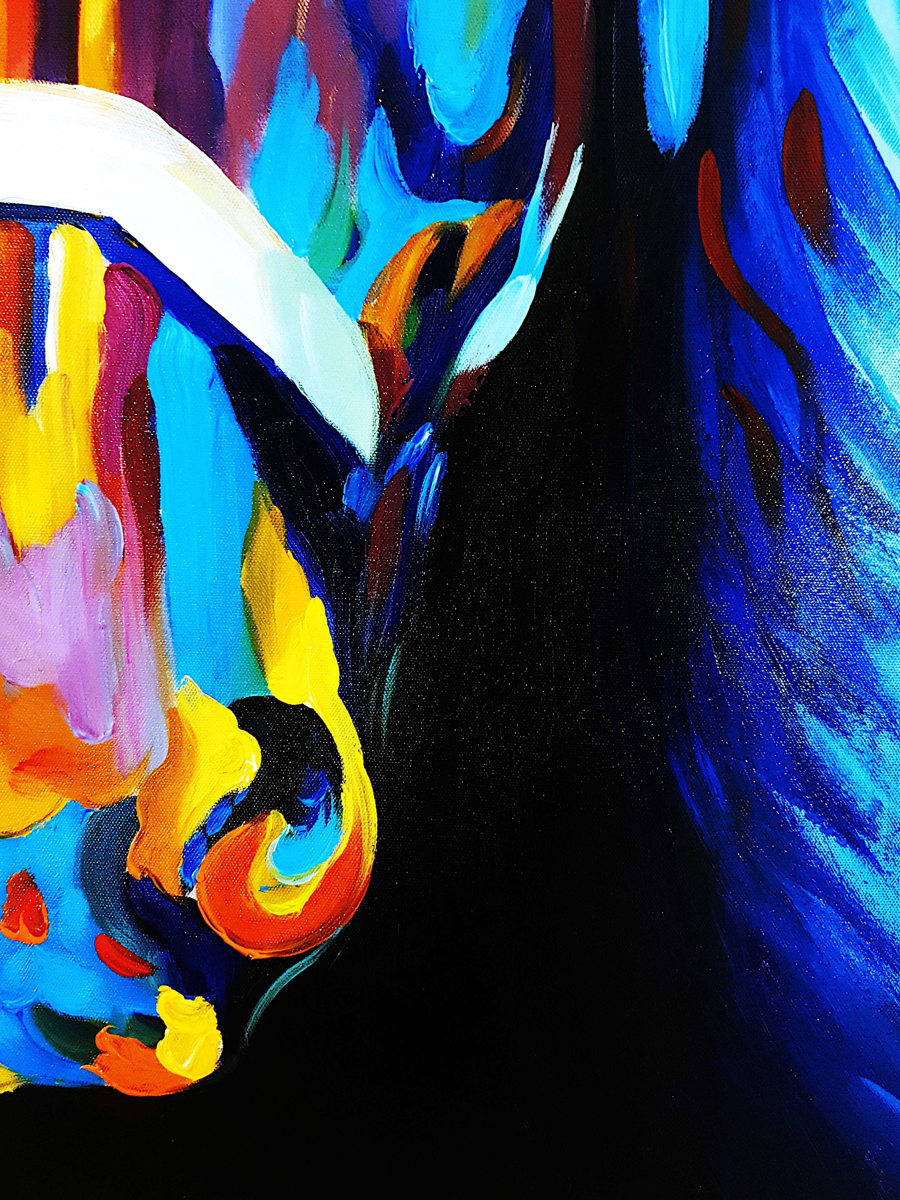 Pintura original em canvas equestre colorida abstrata de cavalo