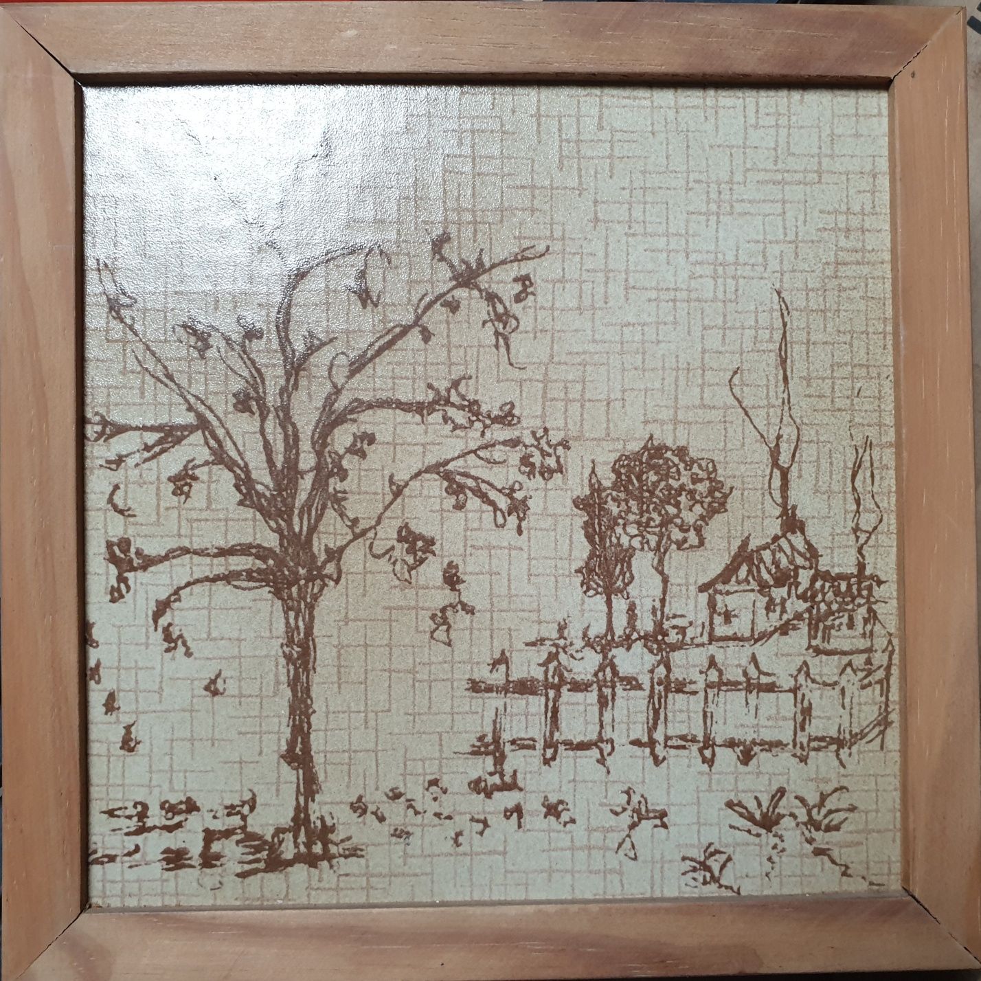 Azulejo decorativo com moldura em madeira 22x22cm