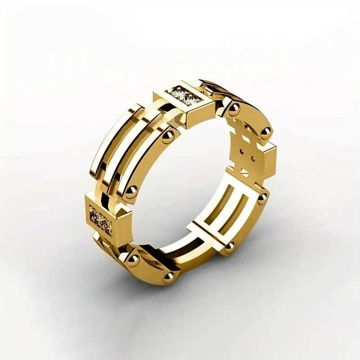 obrączka ażurowym wzorem i syntetyczną cyrkonią