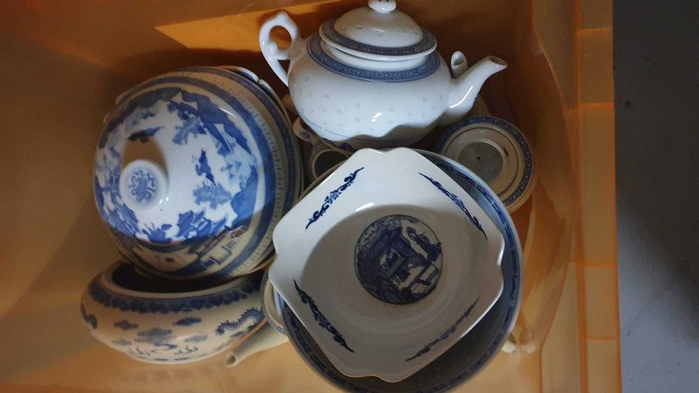 Conjunto loiça azul-e-branca  de Macau – rice grain/dragão