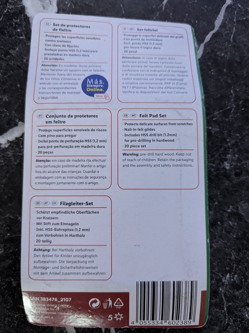 Podkładki filcowe z gwoździem Parkside okrągłe