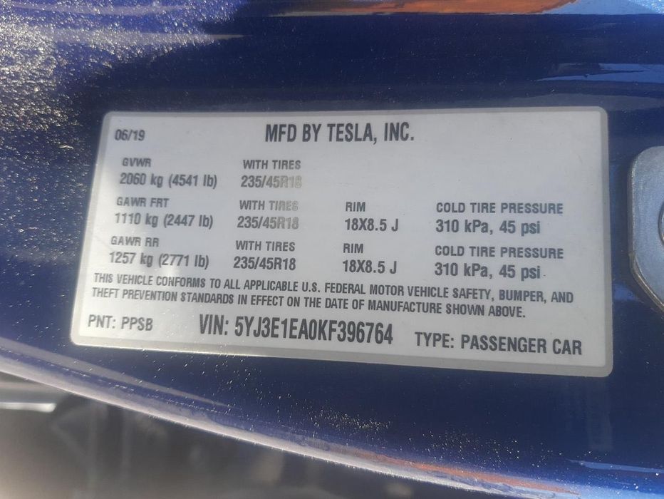 Tesla Model 3 SR RWD, 2019