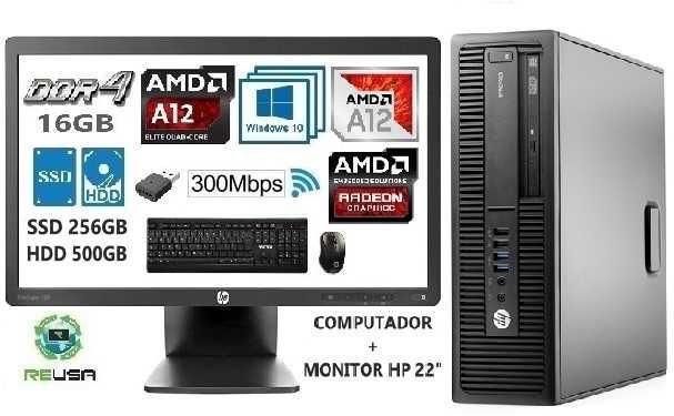 Novidade! Pack Pc+Lcd 22"-6ªG-AMD-3.7G|16G|SSD256+HD500|KIT|5G|W10|W11