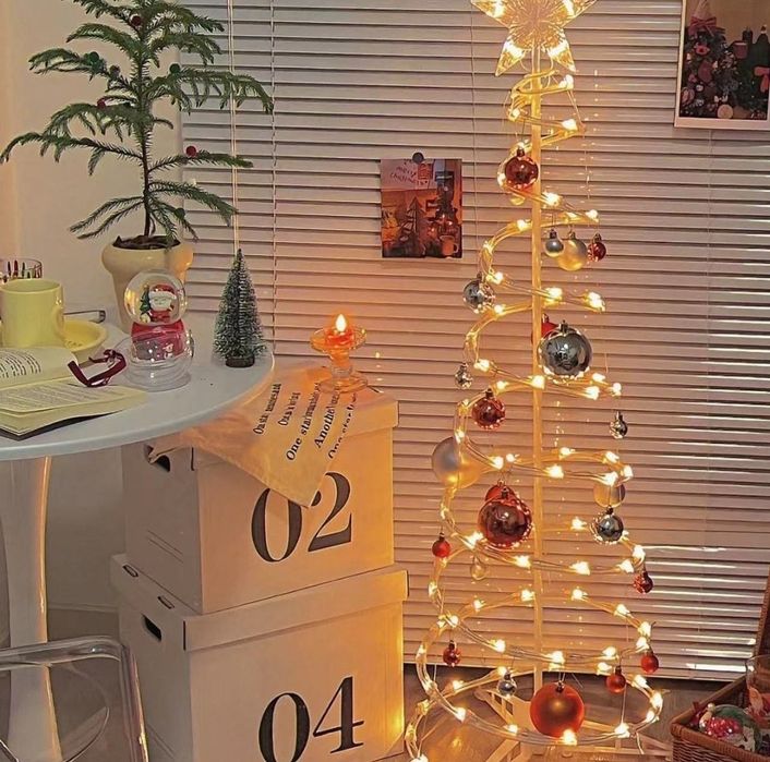 Дизайнерська спіральна розбірна ялинка з LED лампами висота 1.80 м