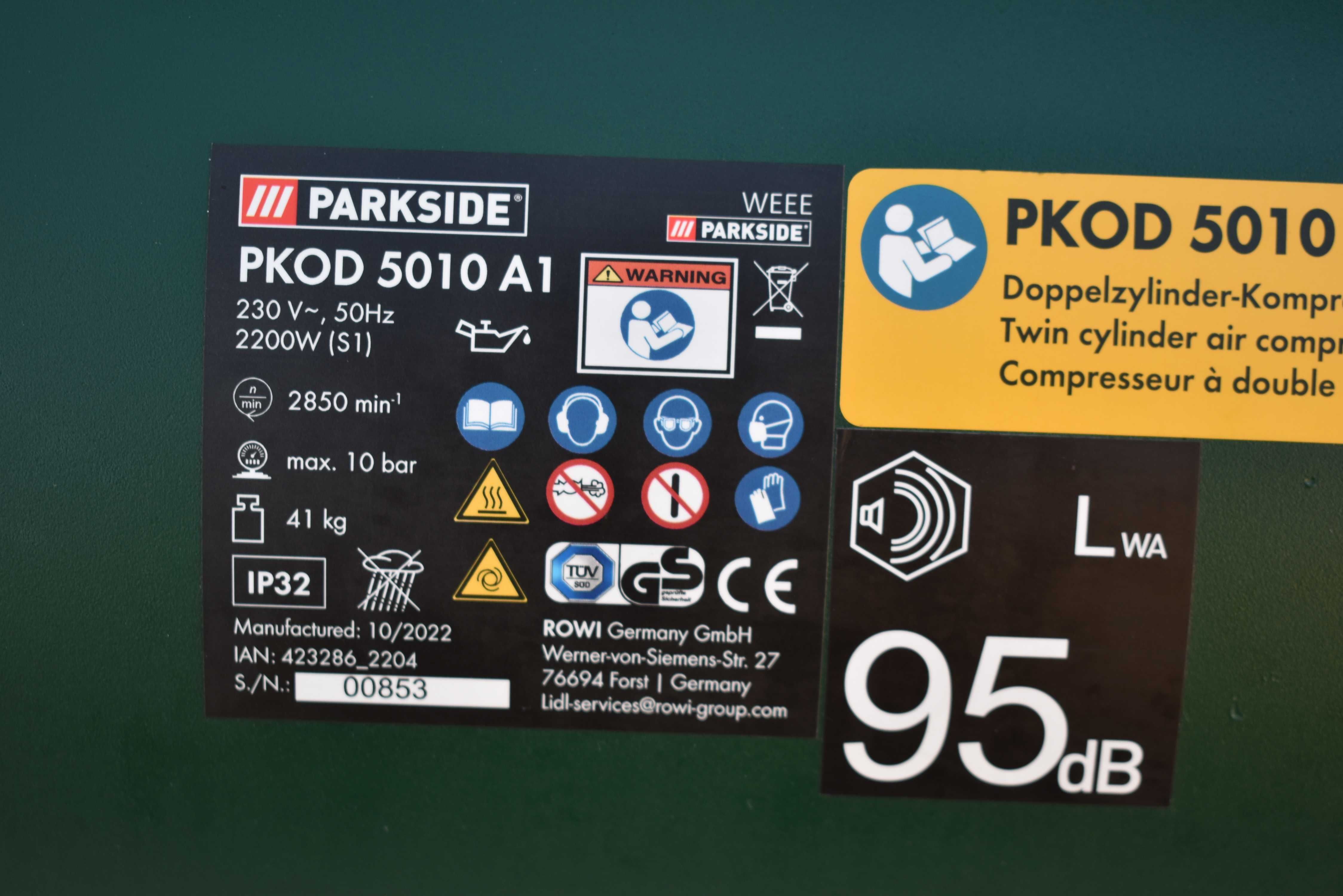 Kompresor olejowy Parkside PKOD 5010 A1 50 l 10 bar