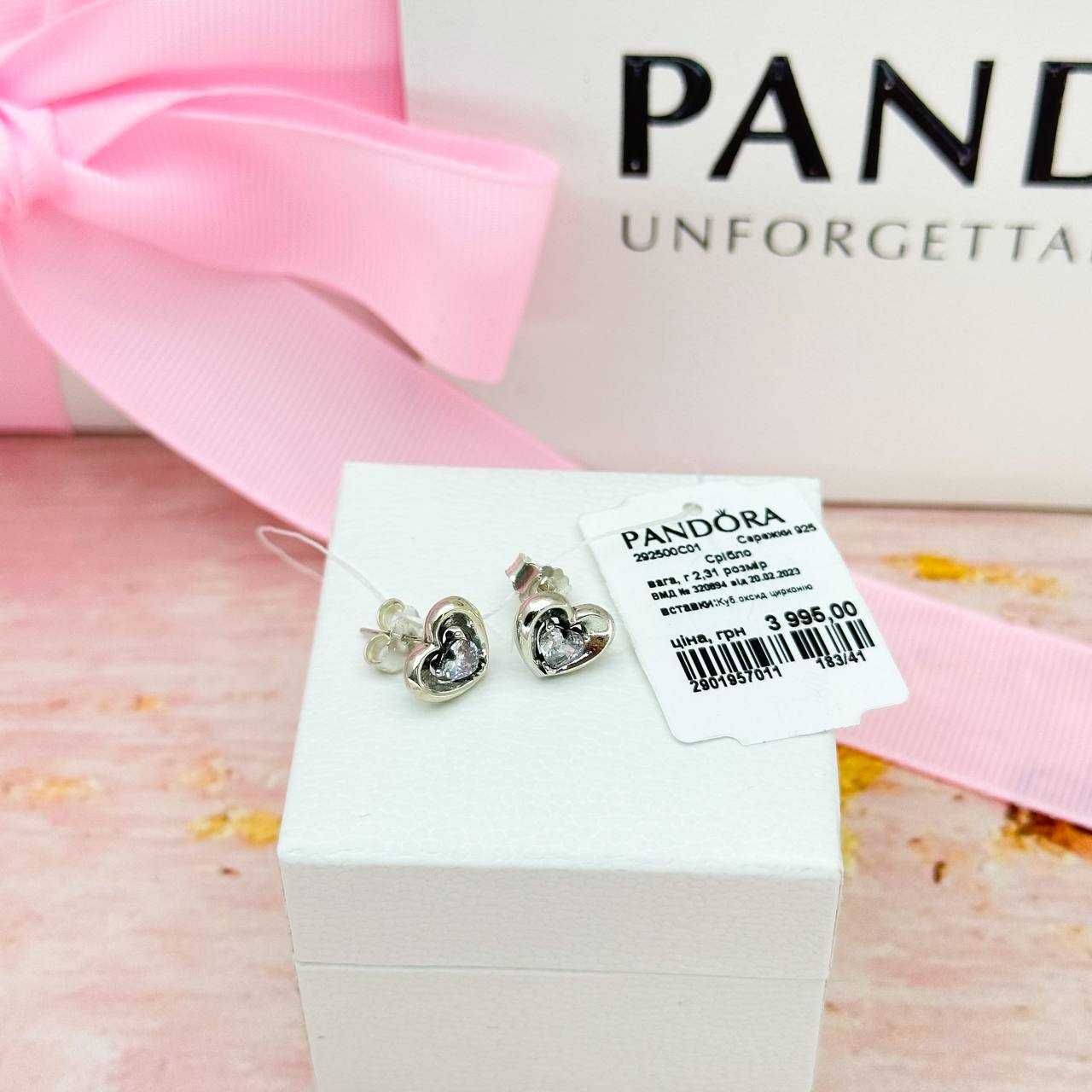 ТОП Срібні сережки Pandora Пандора «Сяюче серце і камінь» 292500C01