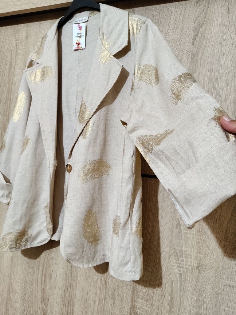 Marynarka żakiet len lniana wiskoza 44 46 plus size duży rozmiar