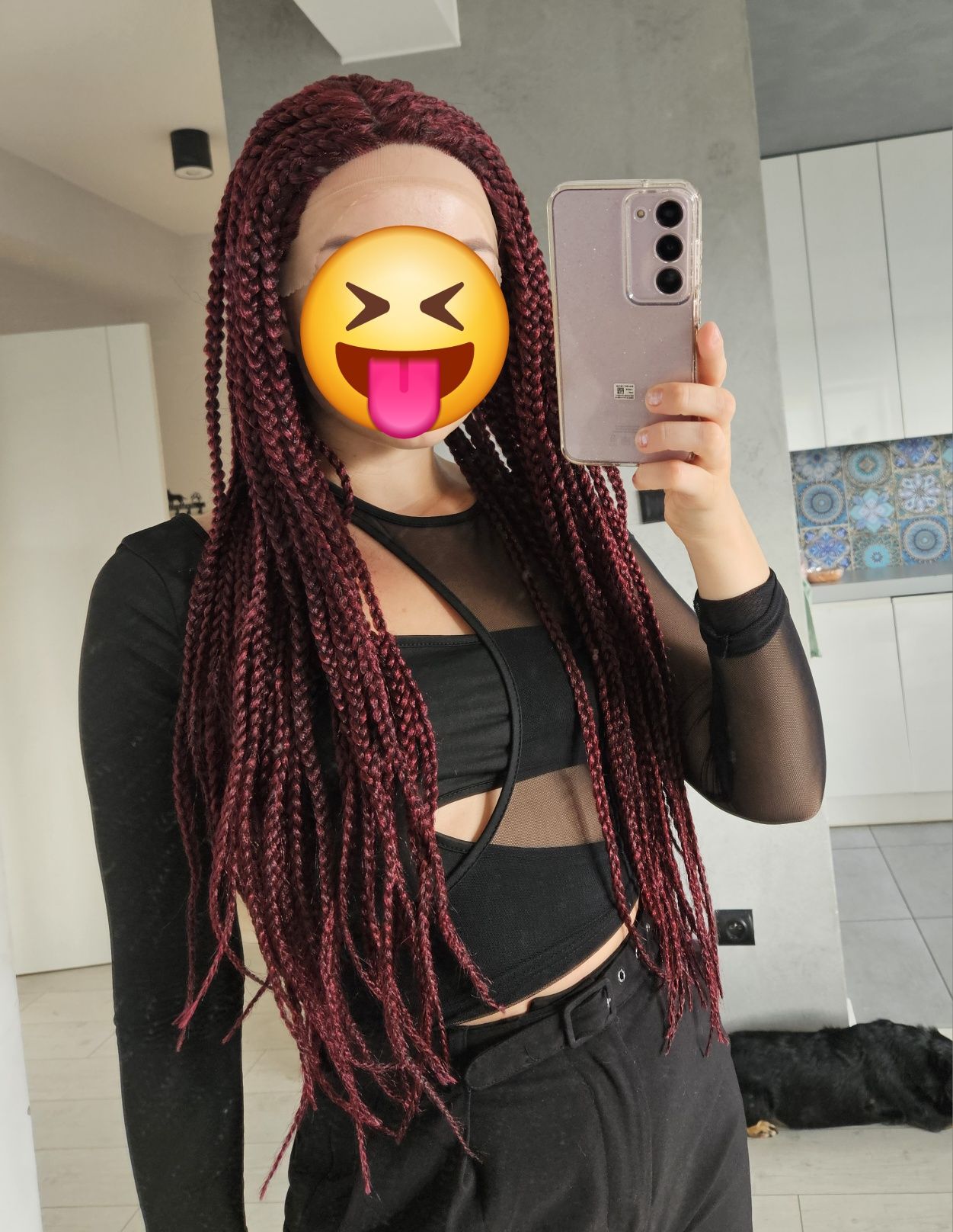Peruka lace front warkoczyki syntetyczne bordowe afrykańskie