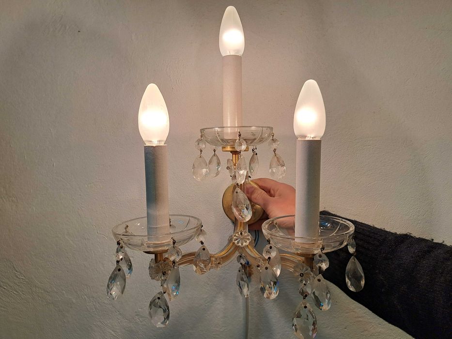 Kinkiet mosiężny kryształowy Maria Teresa 3-ramienny okrągły szyld