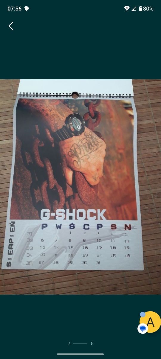 Kalendarz Casio G Shock.