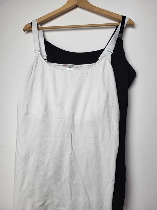 Koszulka 2x stanik do karmienia XL 46 48 piersią dla mamy biała czarna