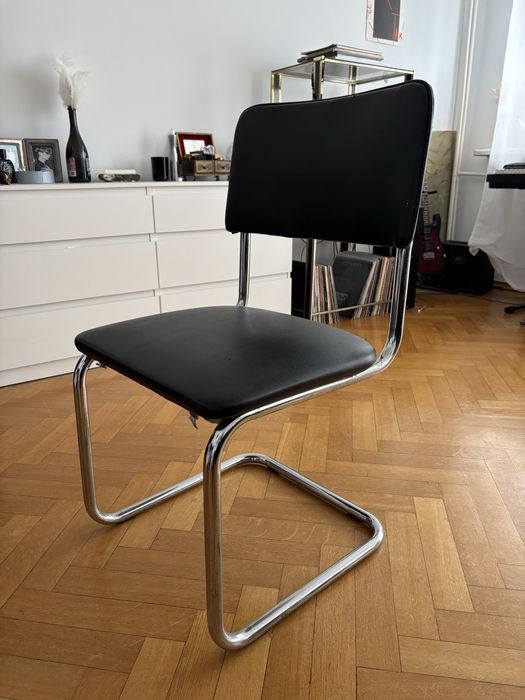 Wygodne Krzeslo bauhaus metalowe skórzane design vintage retro