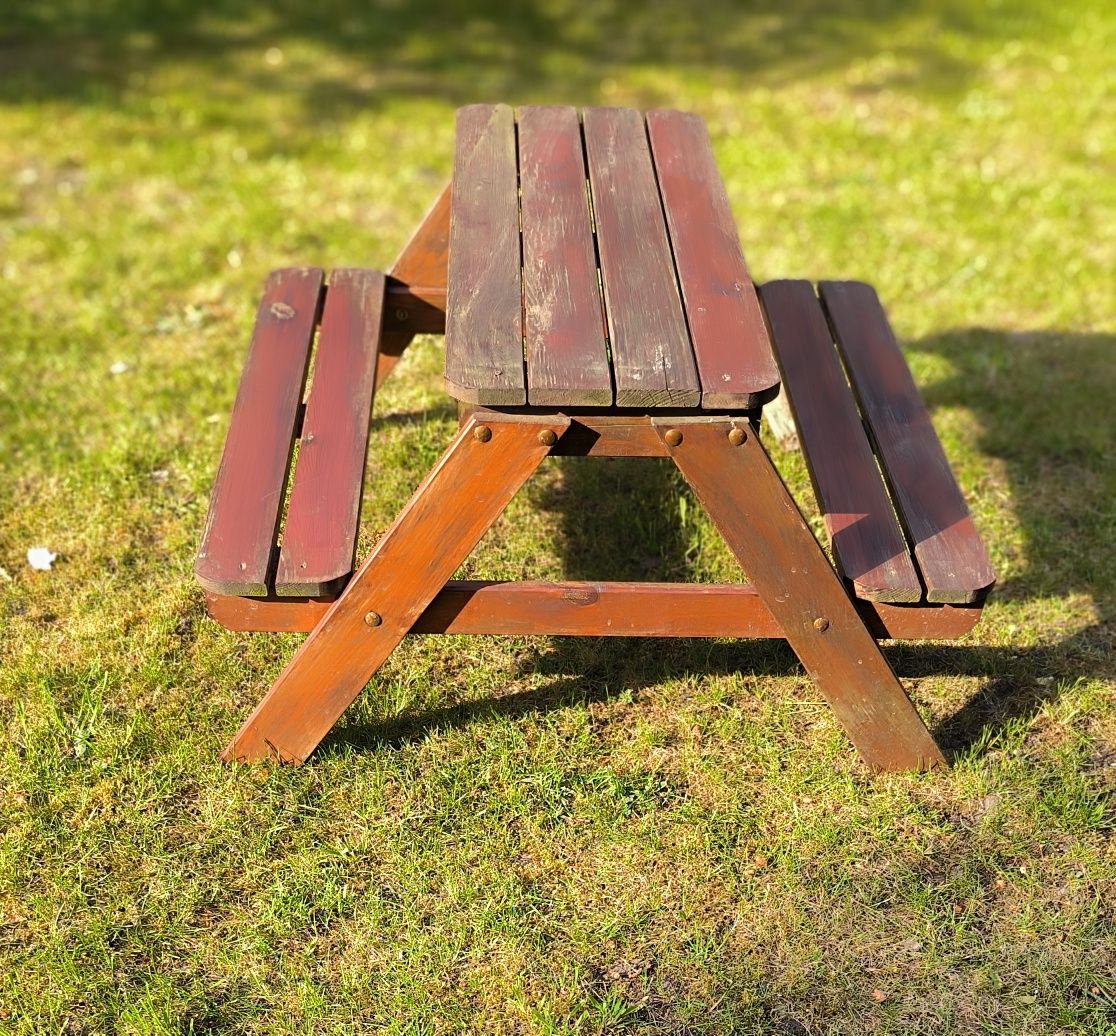 Ławki ze stolikiem drewniane dla dzieci, ławka, stolik